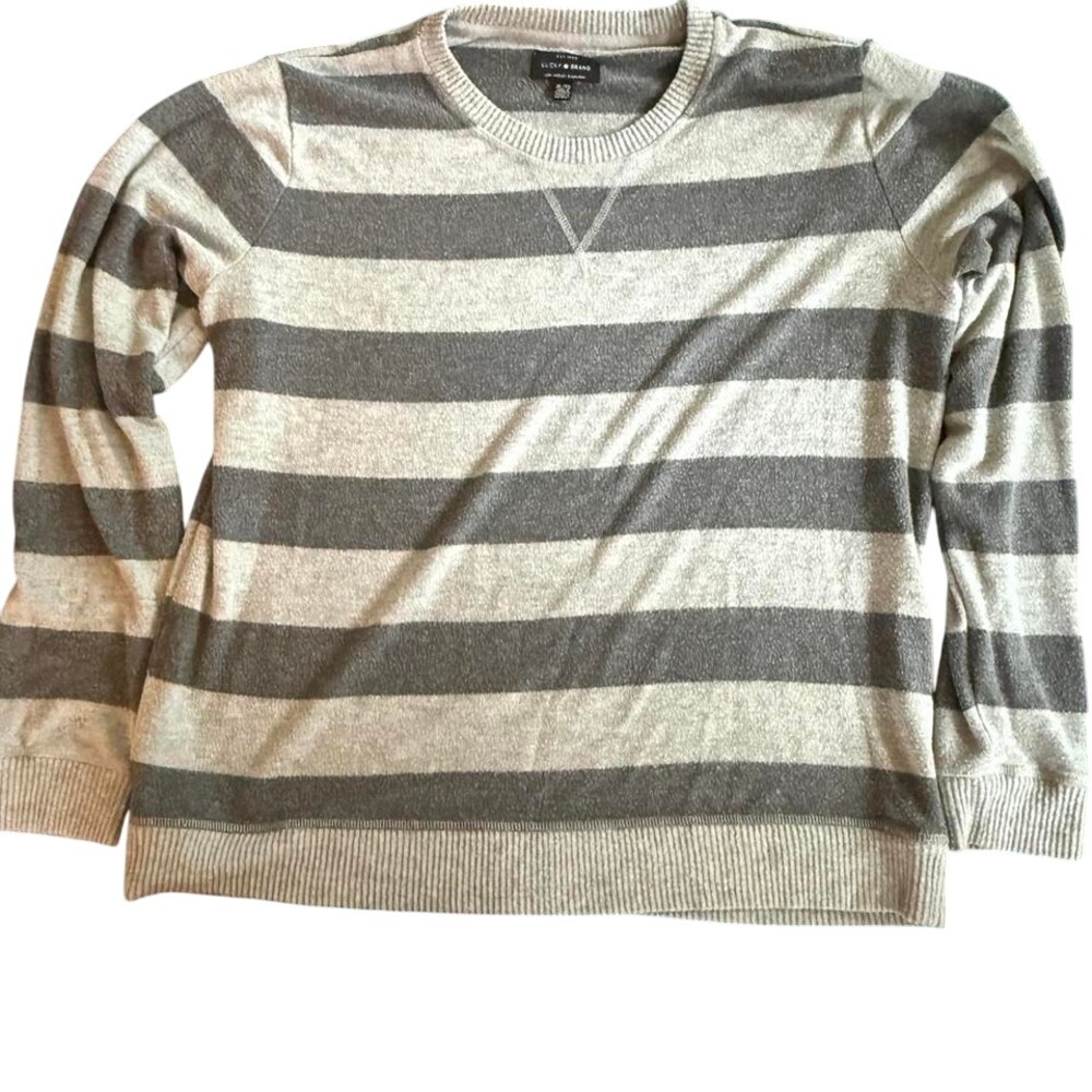 Lucky Brand Gray & Light Gray Striped Crewneck Sweater XL